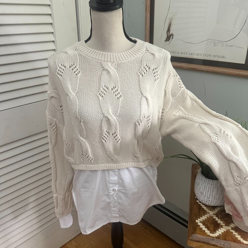 Pilcro Ivory Cable Knit Sweater